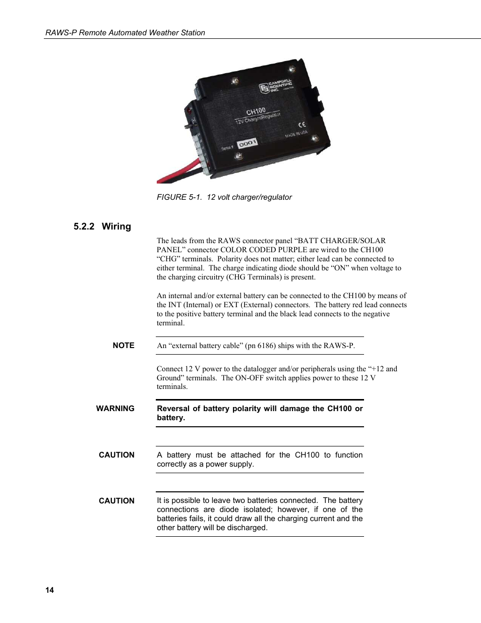 2 wiring, Wiring, 1. 12 volt charger/regulator | Campbell Scientific RAWS-P Remote Automated Weather Station User Manual | Page 22 / 34