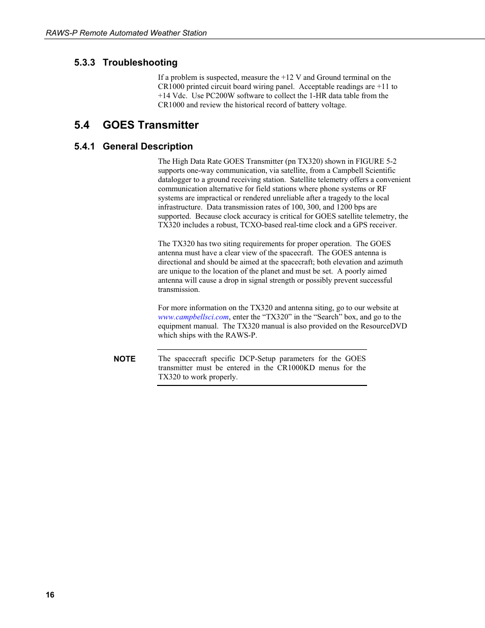 3 troubleshooting, 4 goes transmitter, 1 general description | Troubleshooting, Goes transmitter, General description | Campbell Scientific RAWS-P Remote Automated Weather Station User Manual | Page 24 / 34