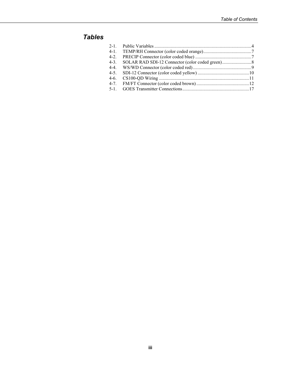 Tables | Campbell Scientific RAWS-P Remote Automated Weather Station User Manual | Page 7 / 34