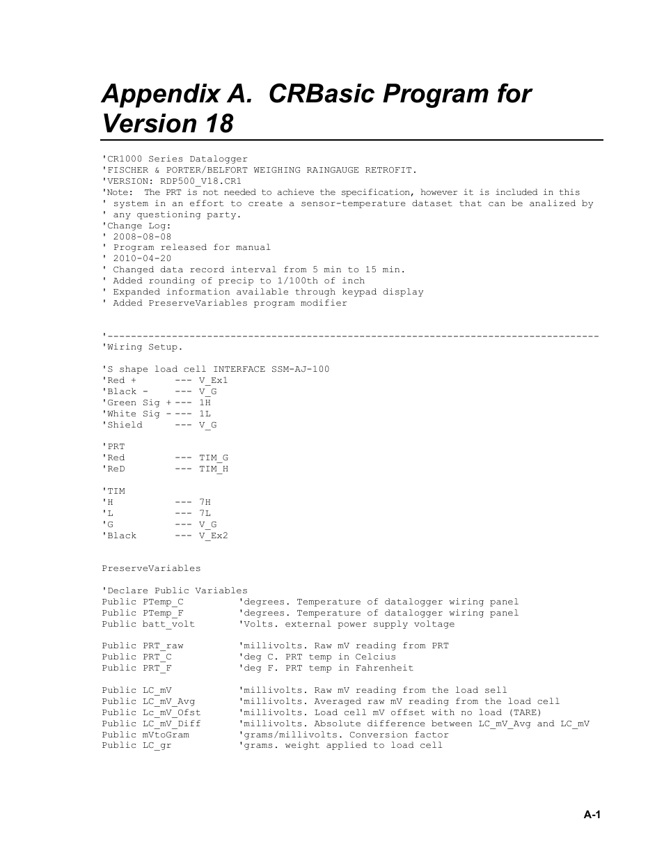 Appendix a. crbasic program for version 18 | Campbell Scientific RDP500 Remote Data Platform User Manual | Page 29 / 46