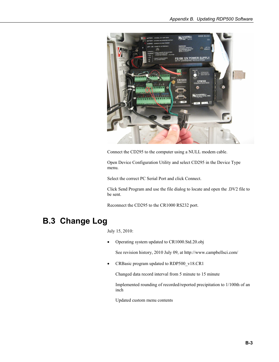 B.3 change log | Campbell Scientific RDP500 Remote Data Platform User Manual | Page 37 / 46