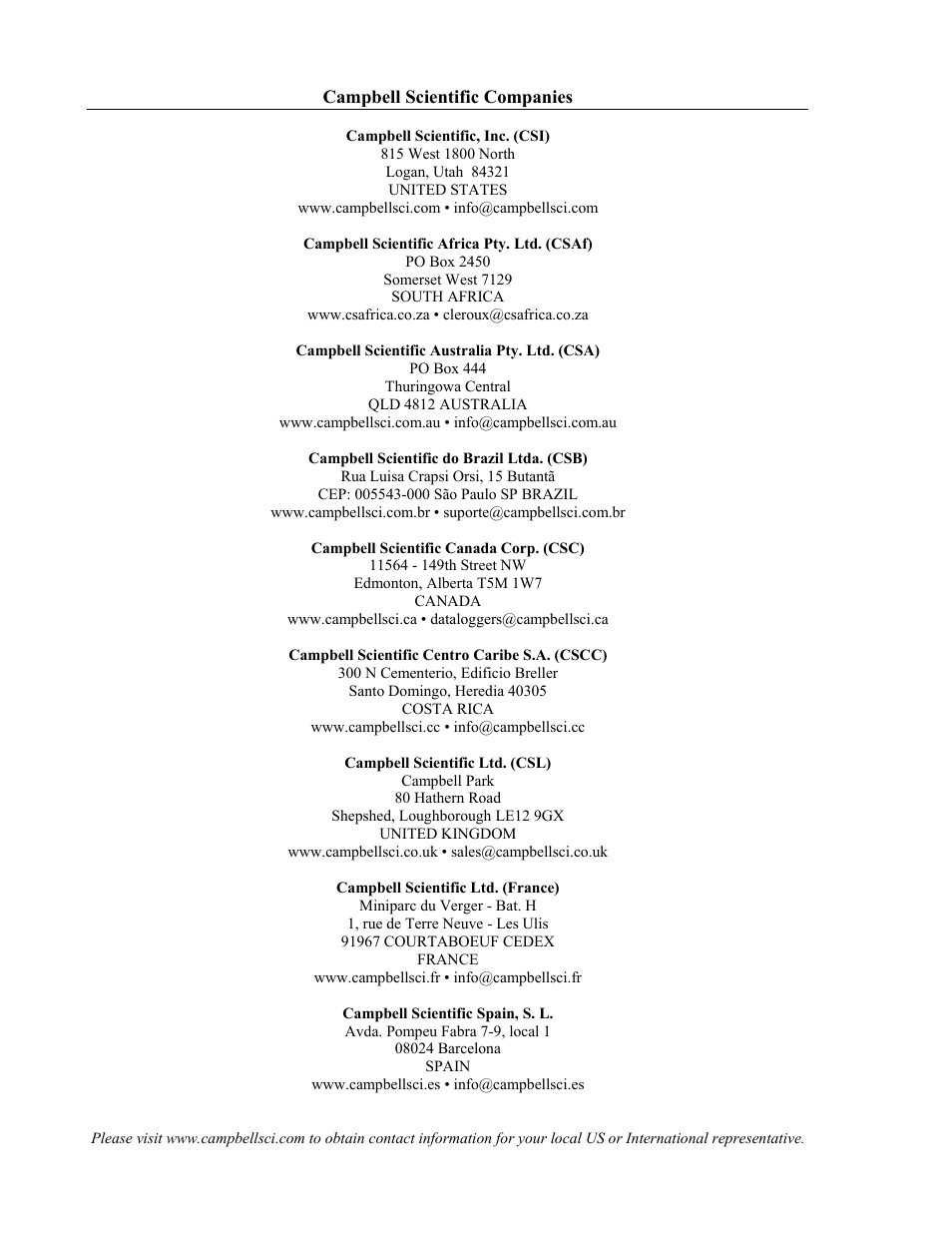 Campbell scientific contact information | Campbell Scientific RDP500 Remote Data Platform User Manual | Page 46 / 46