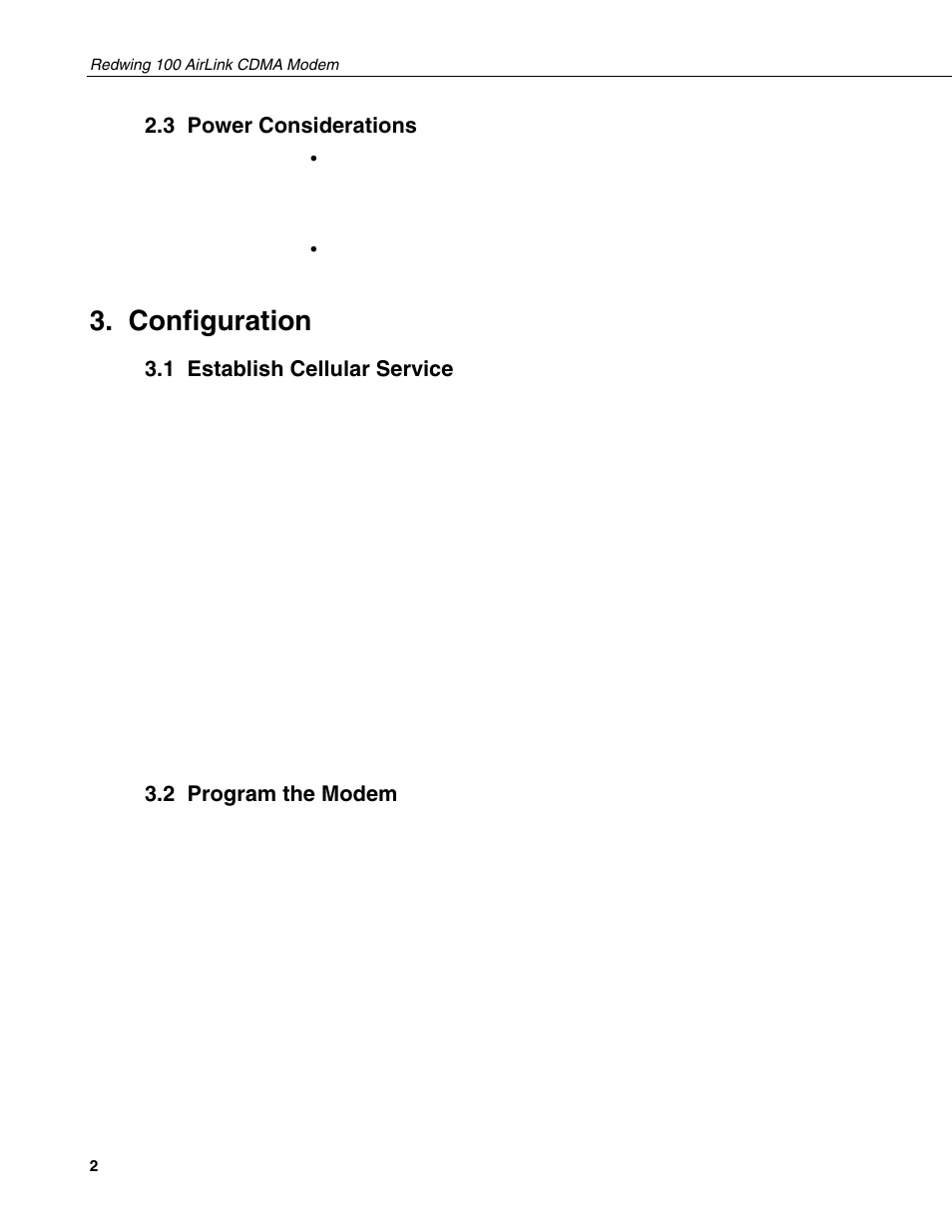 3 power considerations, Configuration, 1 establish cellular service | 2 program the modem | Campbell Scientific Redwing100 CDMA Cellular Digital Modem User Manual | Page 6 / 14