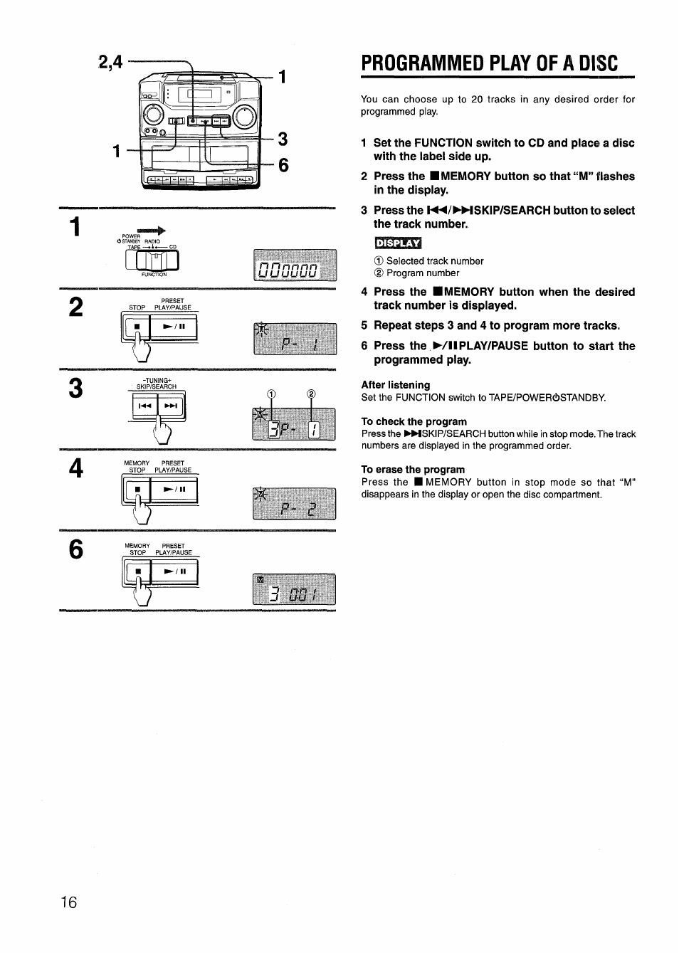 Programmed play of a disc | Aiwa CD-DW420 U User Manual | Page 16 / 28