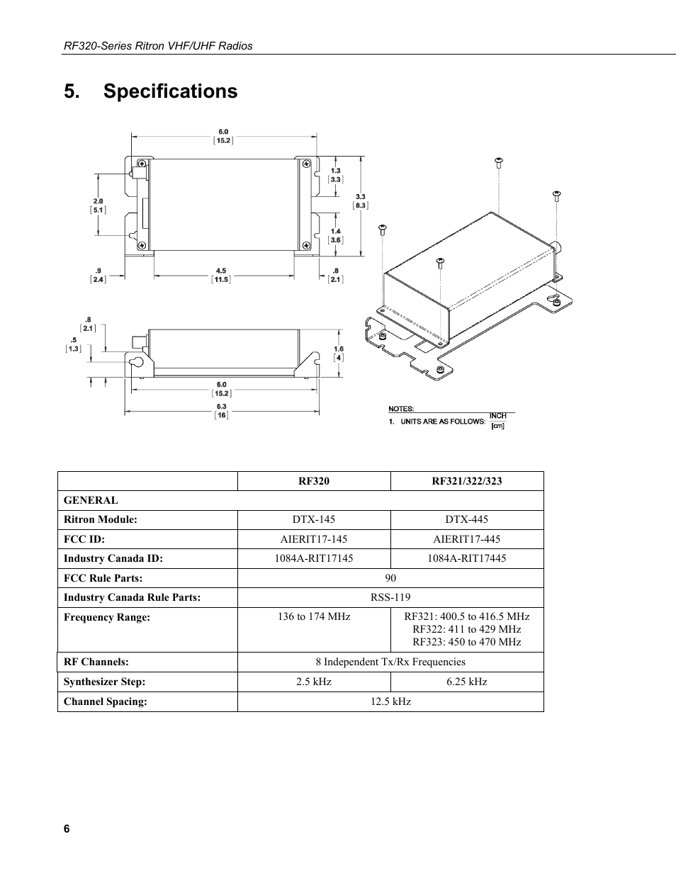 Specifications | Campbell Scientific RF320-Series Ritron VHF/UHF Radios User Manual | Page 12 / 36