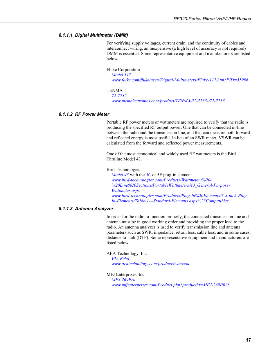 1 digital multimeter (dmm), 2 rf power meter, 3 antenna analyzer | Digital multimeter (dmm), Rf power meter, Antenna analyzer | Campbell Scientific RF320-Series Ritron VHF/UHF Radios User Manual | Page 23 / 36