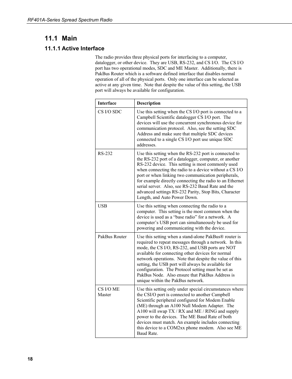 1 main, 1 active interface, Main | Active interface | Campbell Scientific RF401A-Series Spread Spectrum Radios User Manual | Page 28 / 48