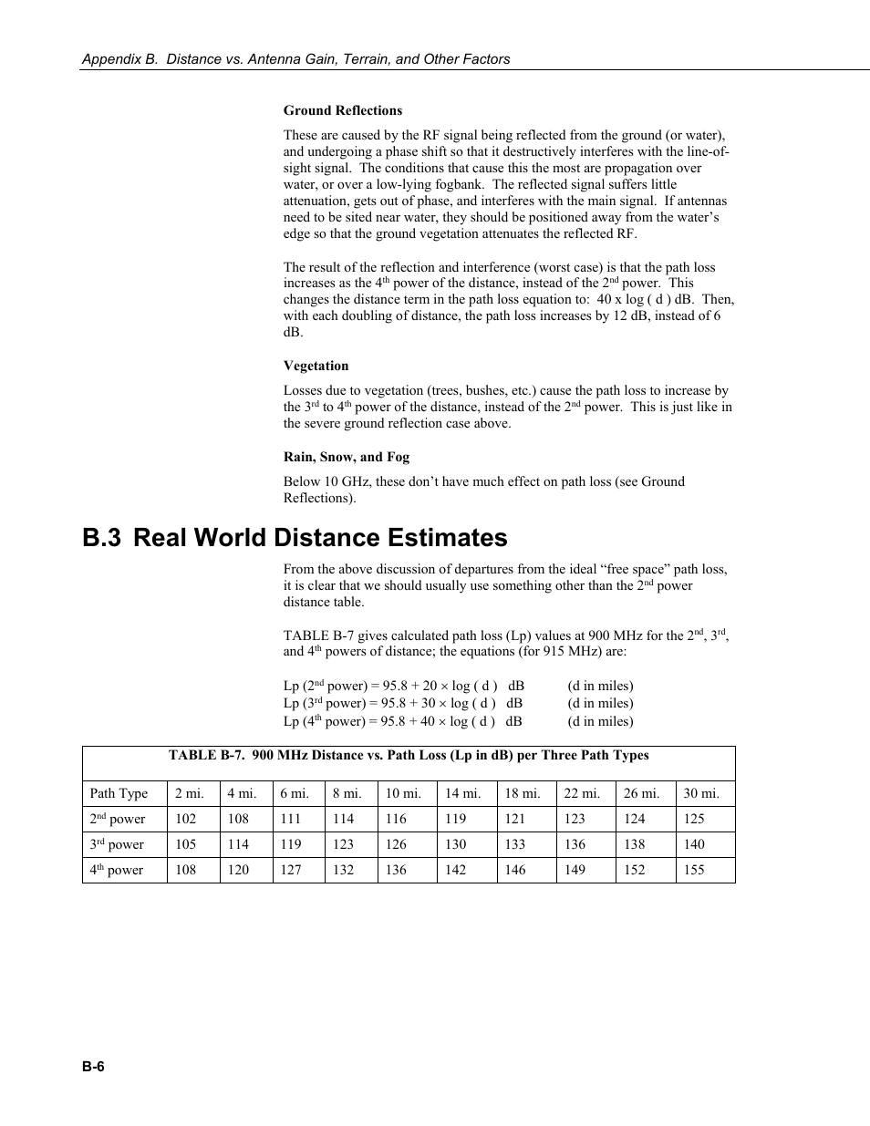 B.3 real world distance estimates | Campbell Scientific RF401A-Series Spread Spectrum Radios User Manual | Page 44 / 48
