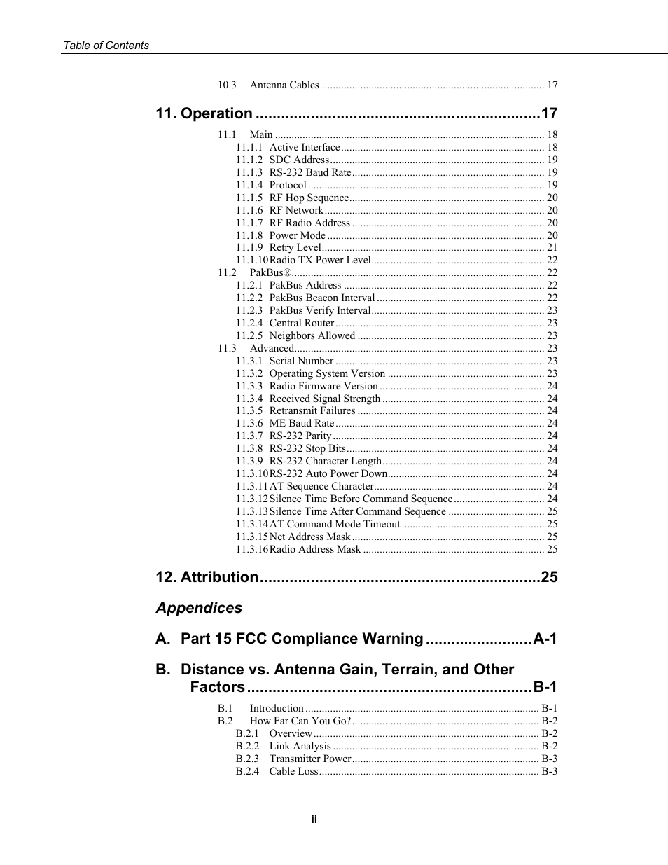 Operation, Attribution, Appendices a | Campbell Scientific RF401A-Series Spread Spectrum Radios User Manual | Page 8 / 48