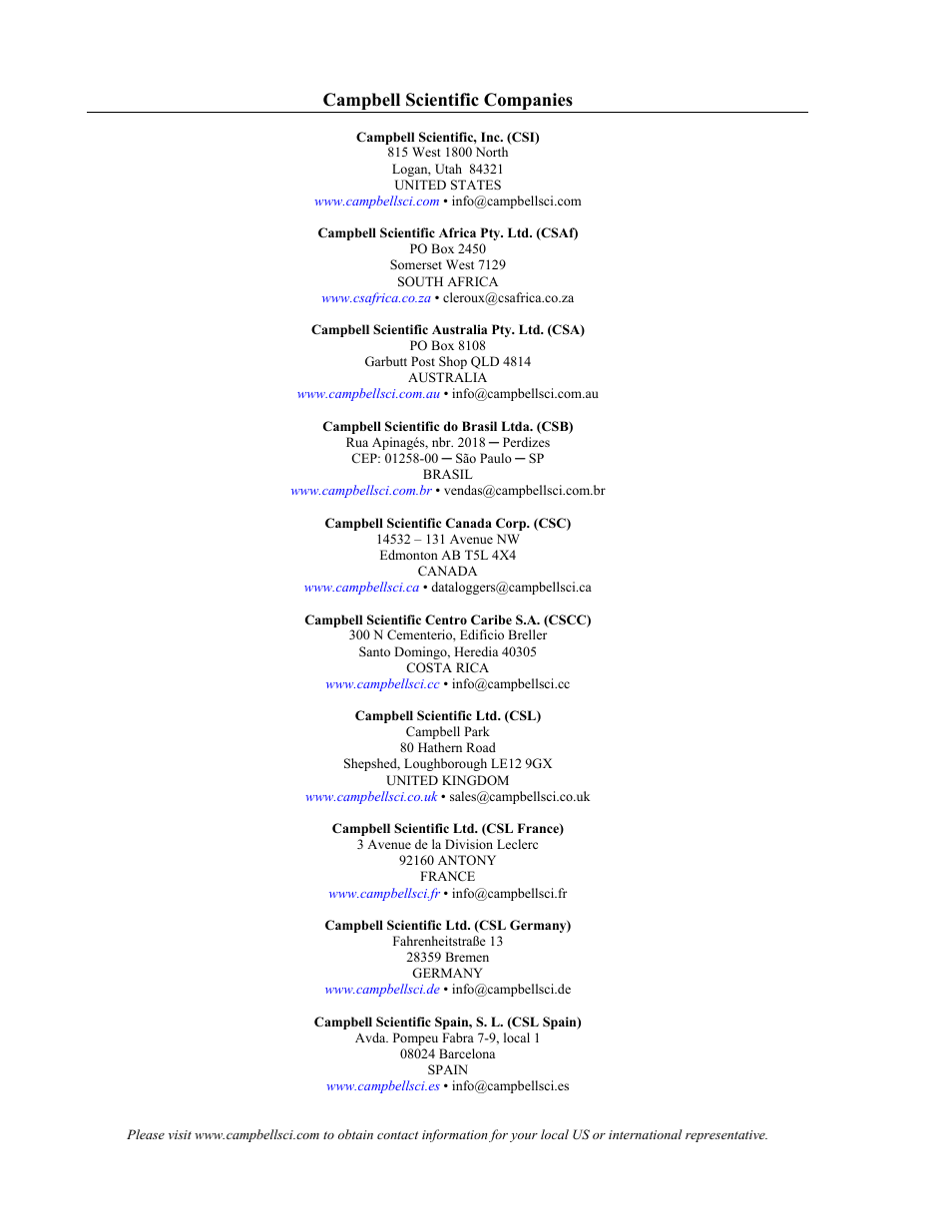 Campbell scientific companies | Campbell Scientific RF401-series and RF430-series Spread Spectrum Data Radios/Modems User Manual | Page 126 / 126