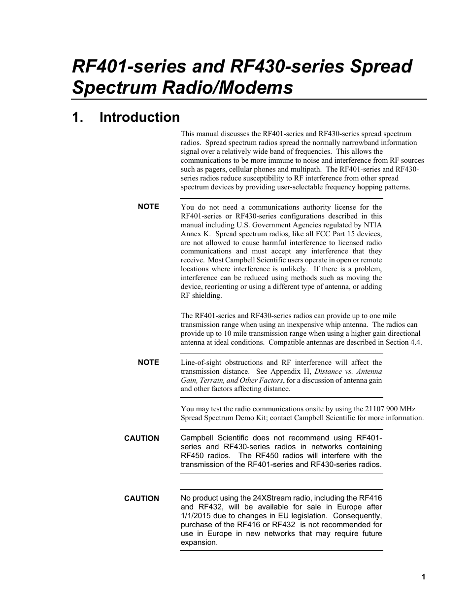 Introduction | Campbell Scientific RF401-series and RF430-series Spread Spectrum Data Radios/Modems User Manual | Page 13 / 126