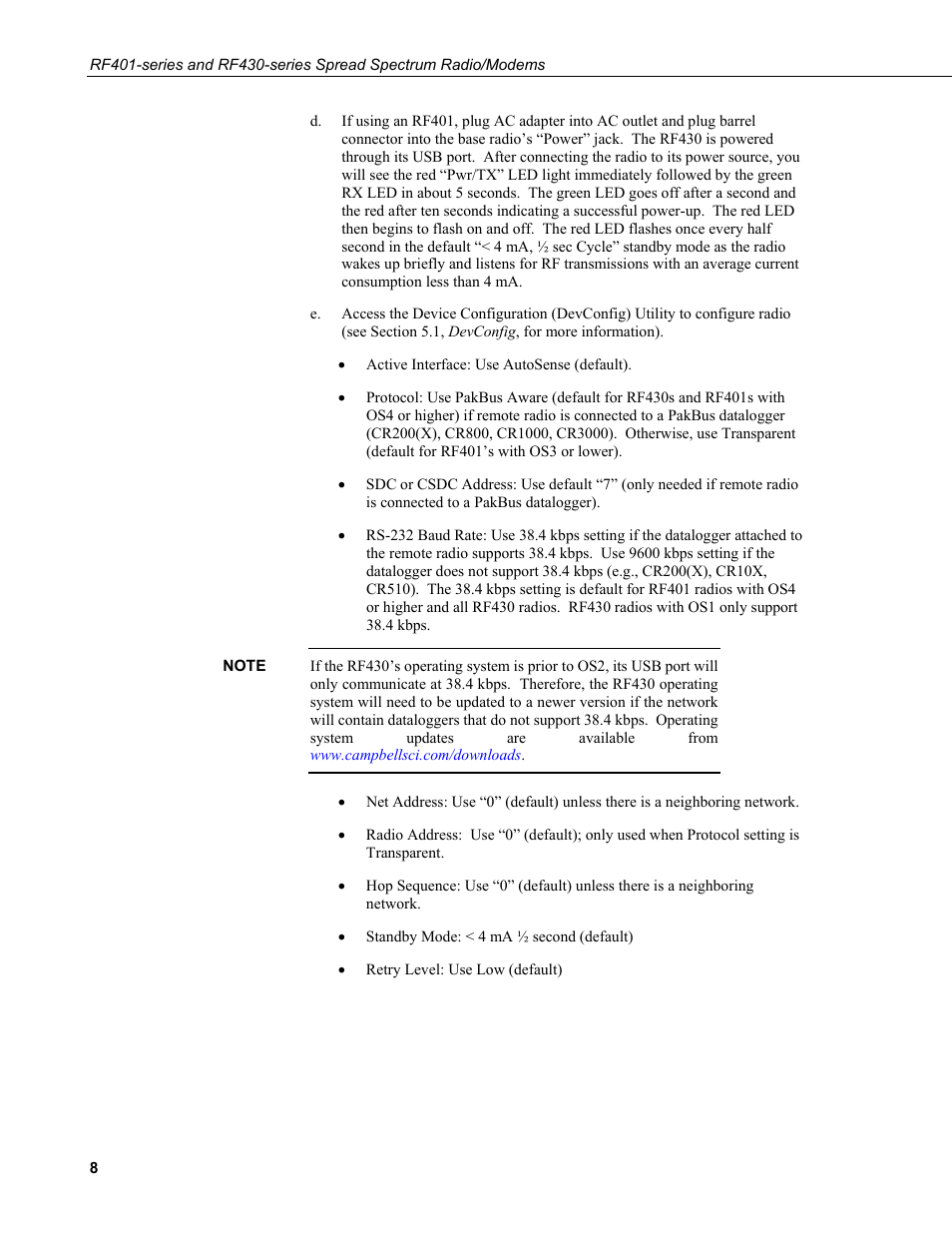 Campbell Scientific RF401-series and RF430-series Spread Spectrum Data Radios/Modems User Manual | Page 20 / 126