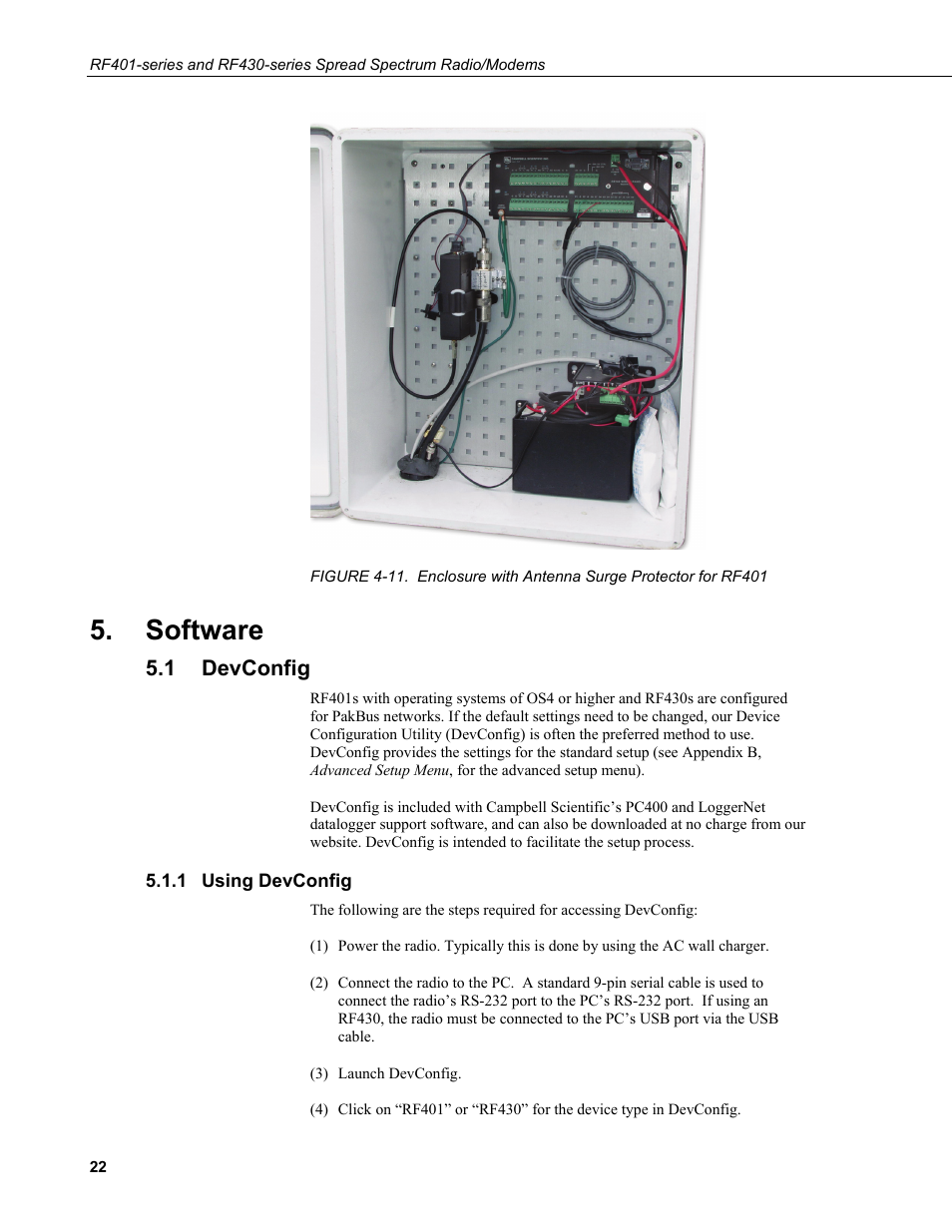 Software, 1 devconfig, 1 using devconfig | Devconfig, Using devconfig | Campbell Scientific RF401-series and RF430-series Spread Spectrum Data Radios/Modems User Manual | Page 34 / 126
