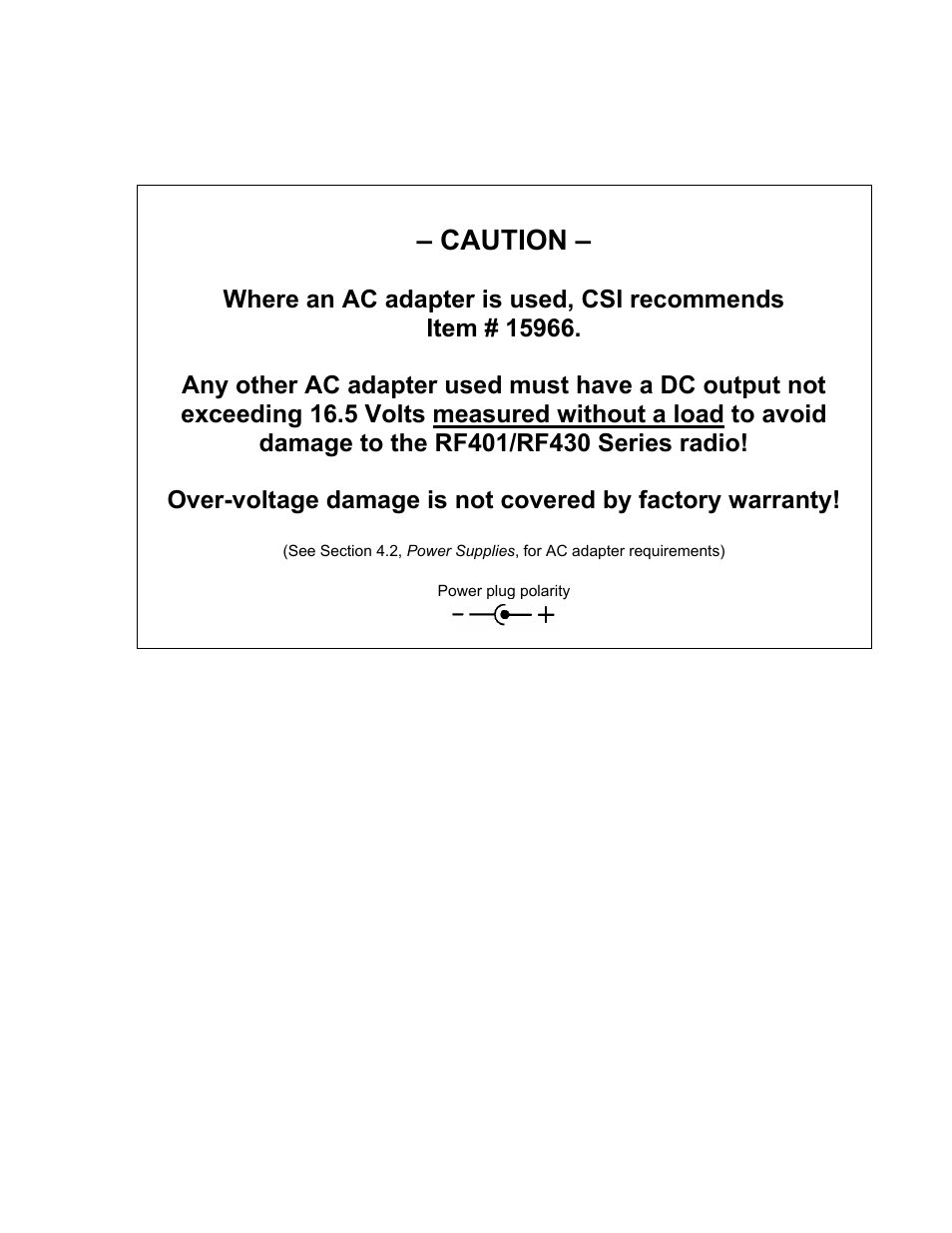Caution | Campbell Scientific RF401-series and RF430-series Spread Spectrum Data Radios/Modems User Manual | Page 5 / 126