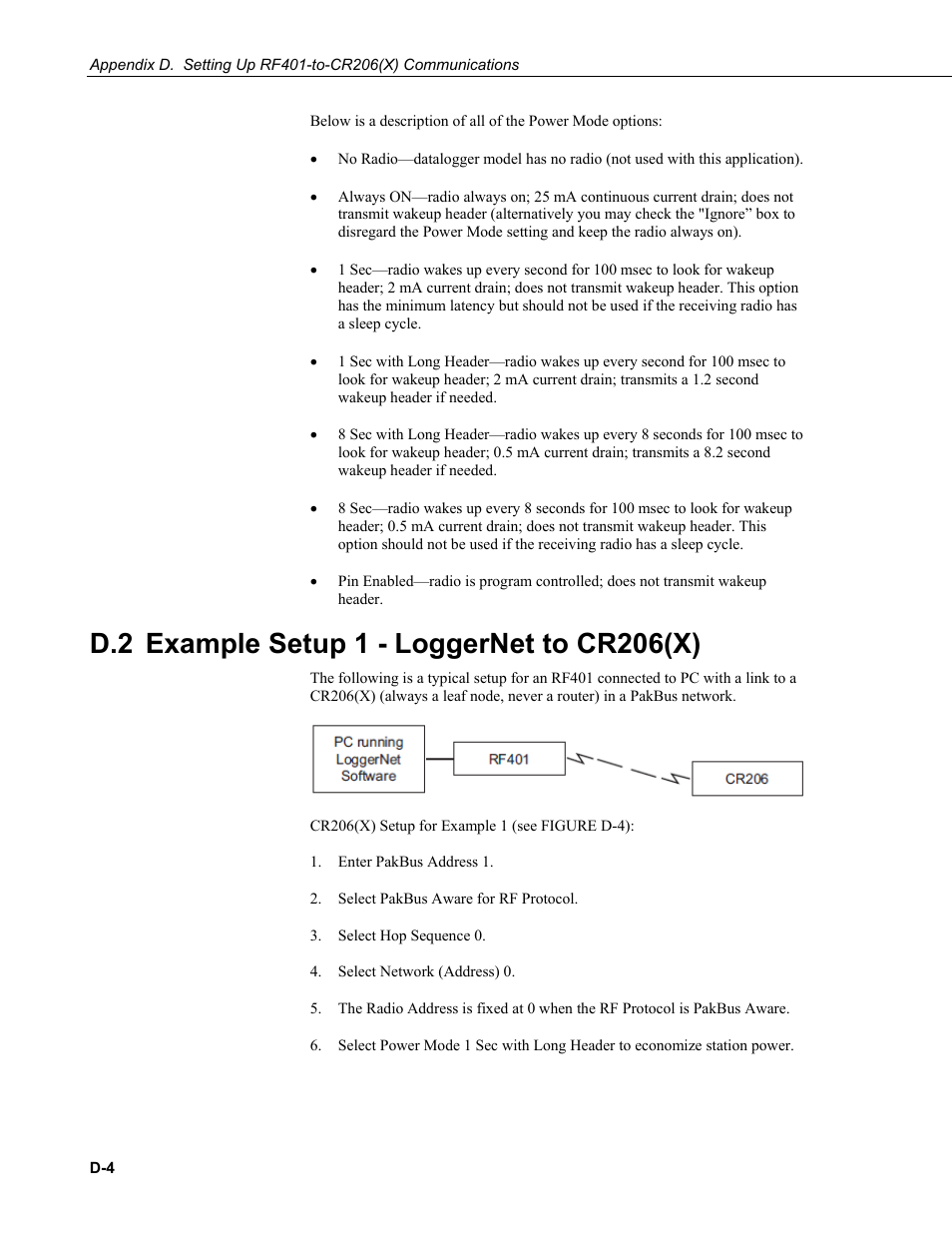 D.2 example setup 1 - loggernet to cr206(x) | Campbell Scientific RF401-series and RF430-series Spread Spectrum Data Radios/Modems User Manual | Page 66 / 126