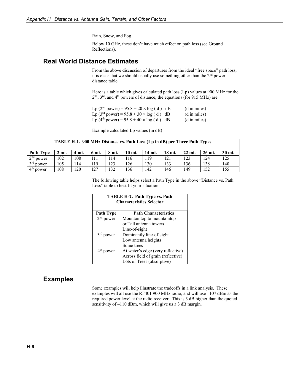 Real world distance estimates, Examples | Campbell Scientific RF401-series and RF430-series Spread Spectrum Data Radios/Modems User Manual | Page 88 / 126