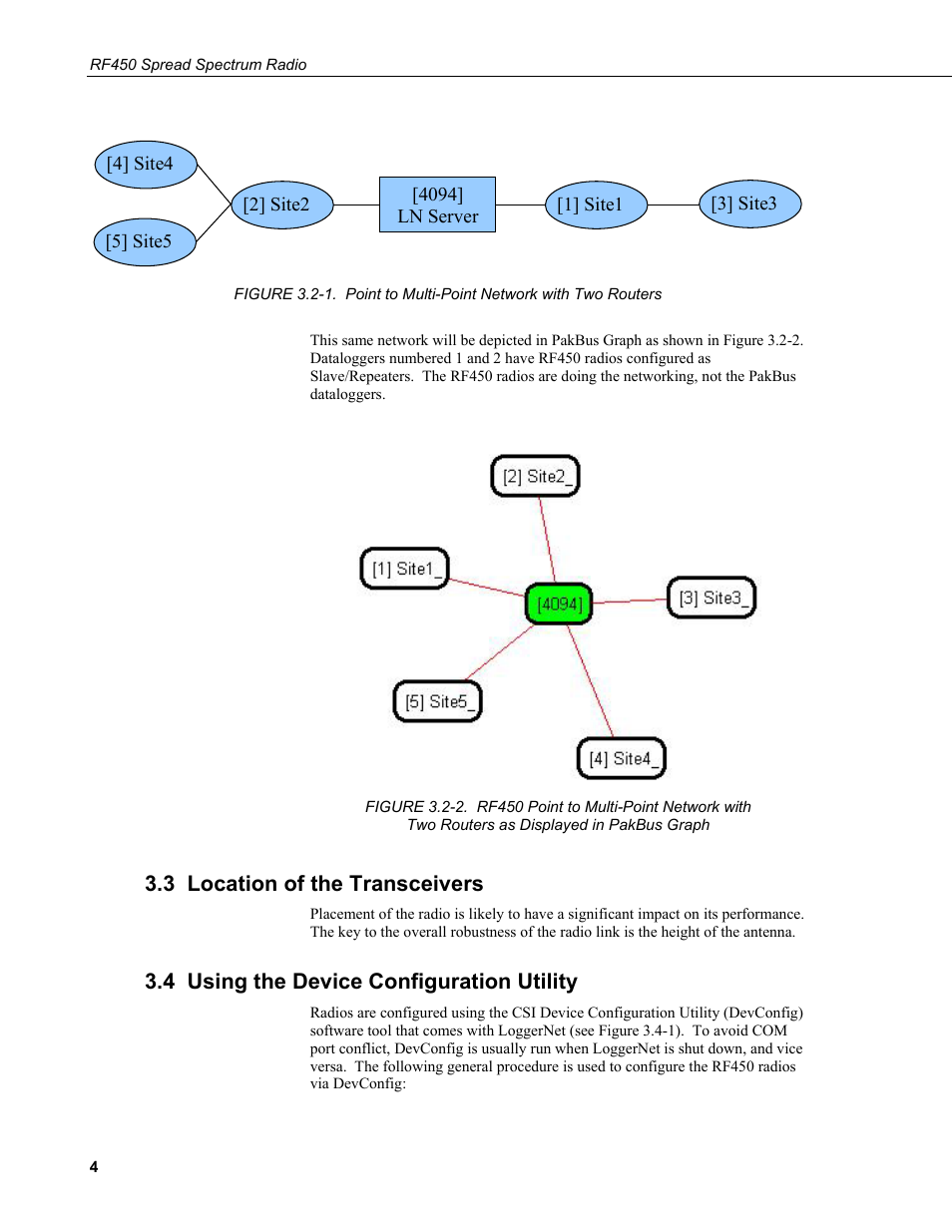 3 location of the transceivers, 4 using the device configuration utility | Campbell Scientific RF450 Spread Spectrum Radio User Manual | Page 10 / 42