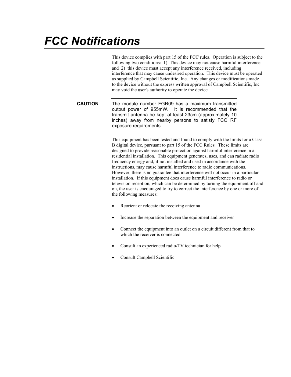 Fcc notifications | Campbell Scientific RF450 Spread Spectrum Radio User Manual | Page 5 / 42