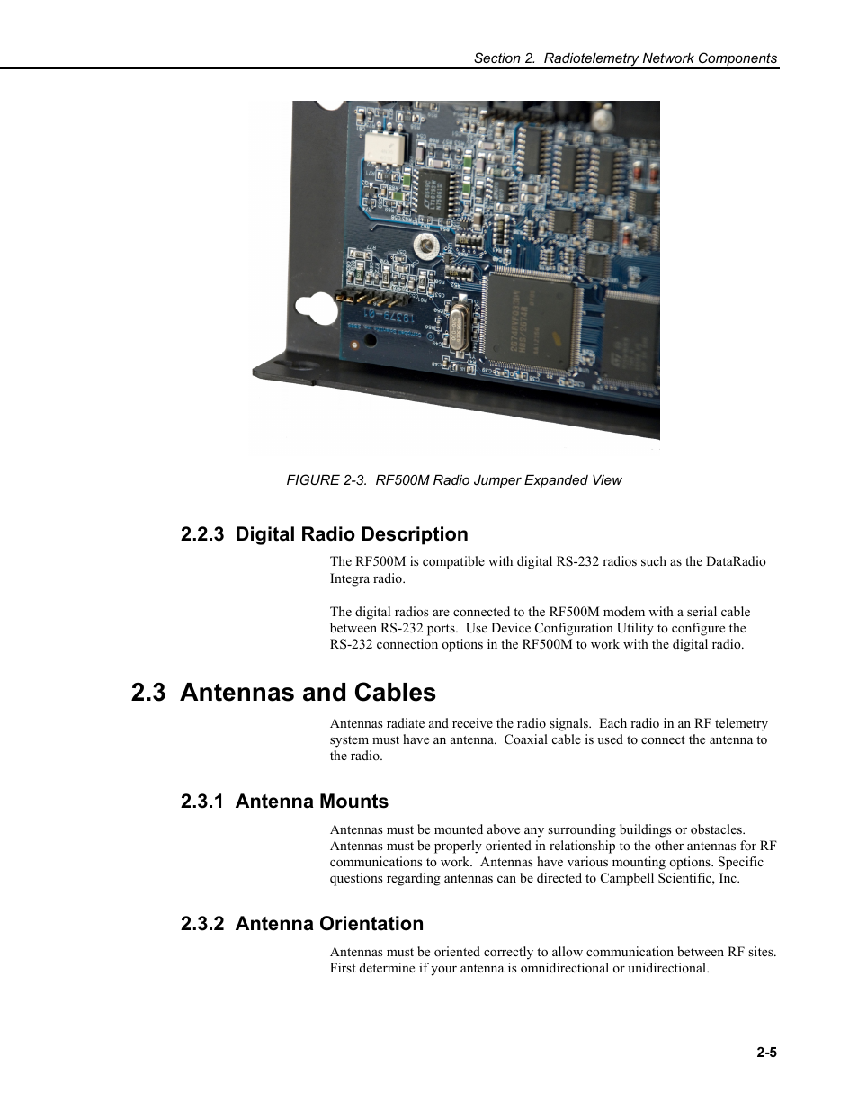 3 digital radio description, 3 antennas and cables, 1 antenna mounts | 2 antenna orientation | Campbell Scientific RF500M Radio Modem User Manual | Page 11 / 36