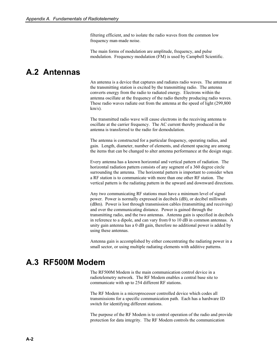 A.2 antennas, A.3 rf500m modem | Campbell Scientific RF500M Radio Modem User Manual | Page 28 / 36