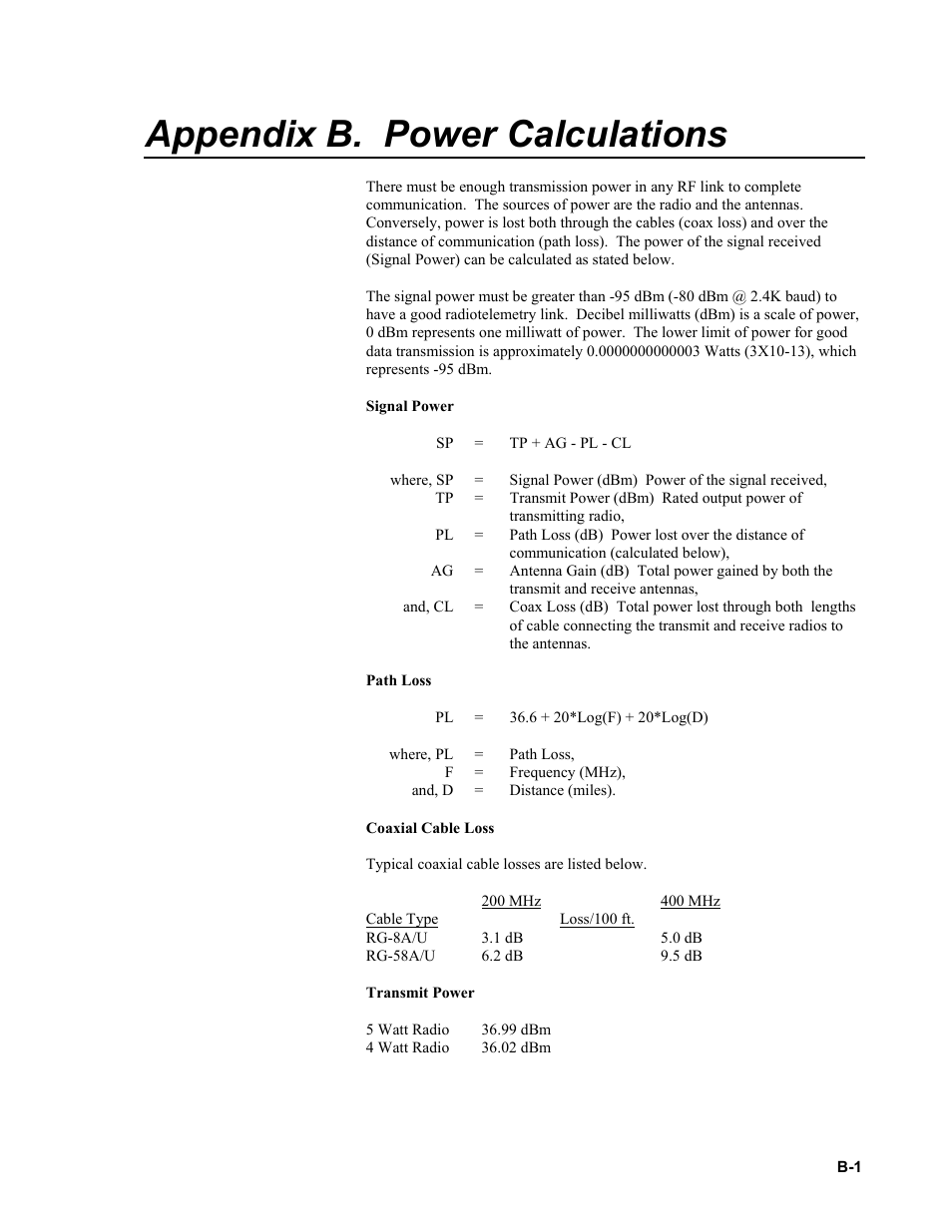 Appendix b. power calculations | Campbell Scientific RF500M Radio Modem User Manual | Page 31 / 36