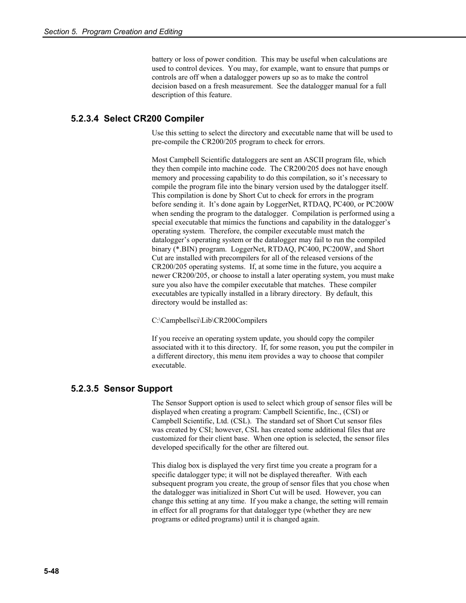 4 select cr200 compiler, 5 sensor support | Campbell Scientific RTDAQ Software User Manual | Page 108 / 368