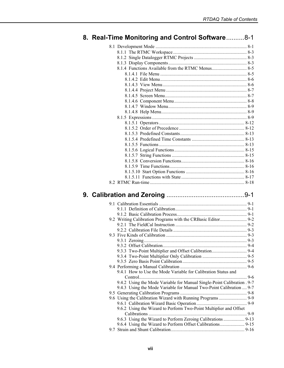 Real-time monitoring and control software -1, Calibration and zeroing -1 | Campbell Scientific RTDAQ Software User Manual | Page 11 / 368