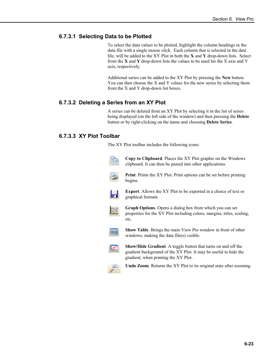 1 selecting data to be plotted, 2 deleting a series from an xy plot, 3 xy plot toolbar | Campbell Scientific RTDAQ Software User Manual | Page 141 / 368
