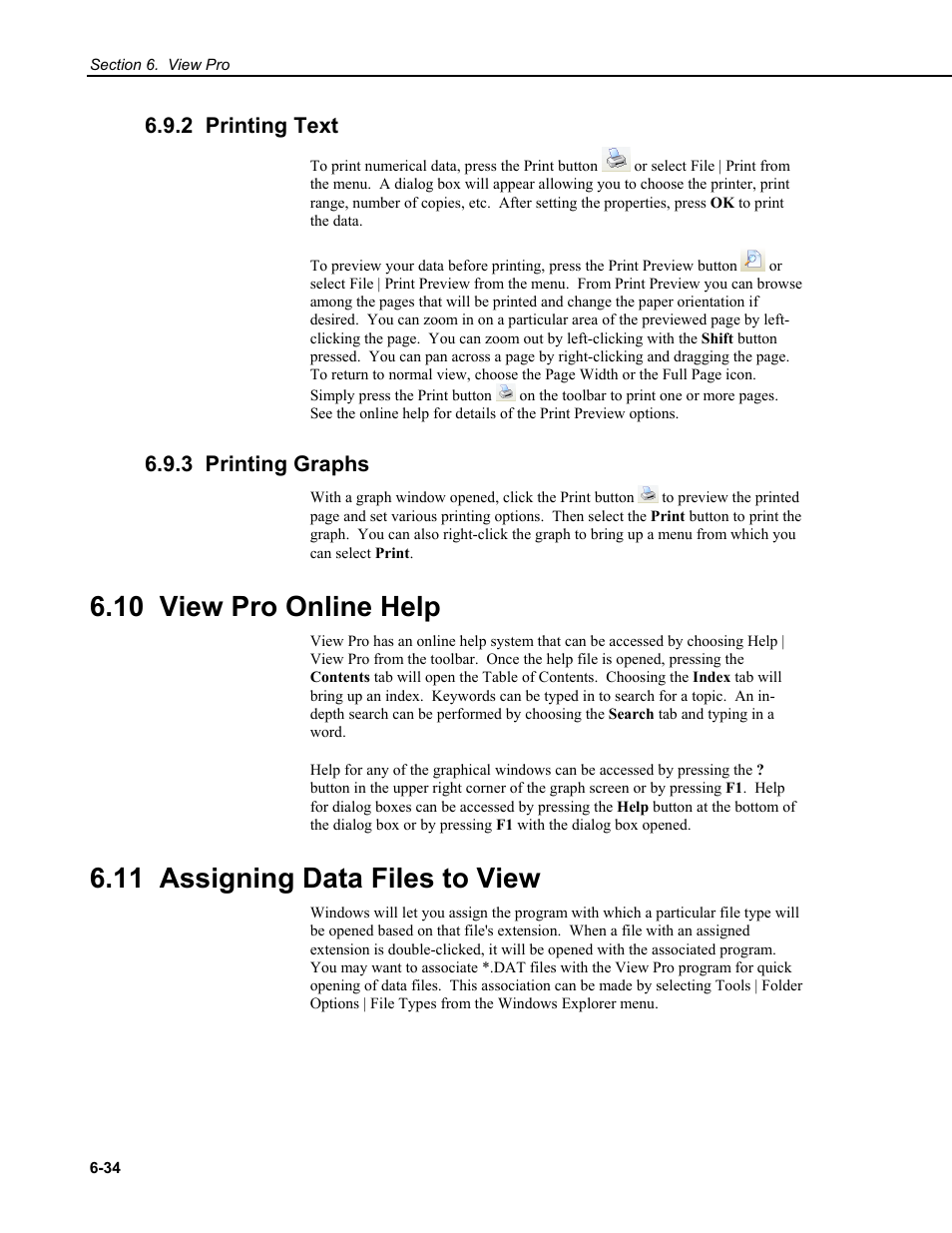 2 printing text, 3 printing graphs, 10 view pro online help | 11 assigning data files to view | Campbell Scientific RTDAQ Software User Manual | Page 152 / 368