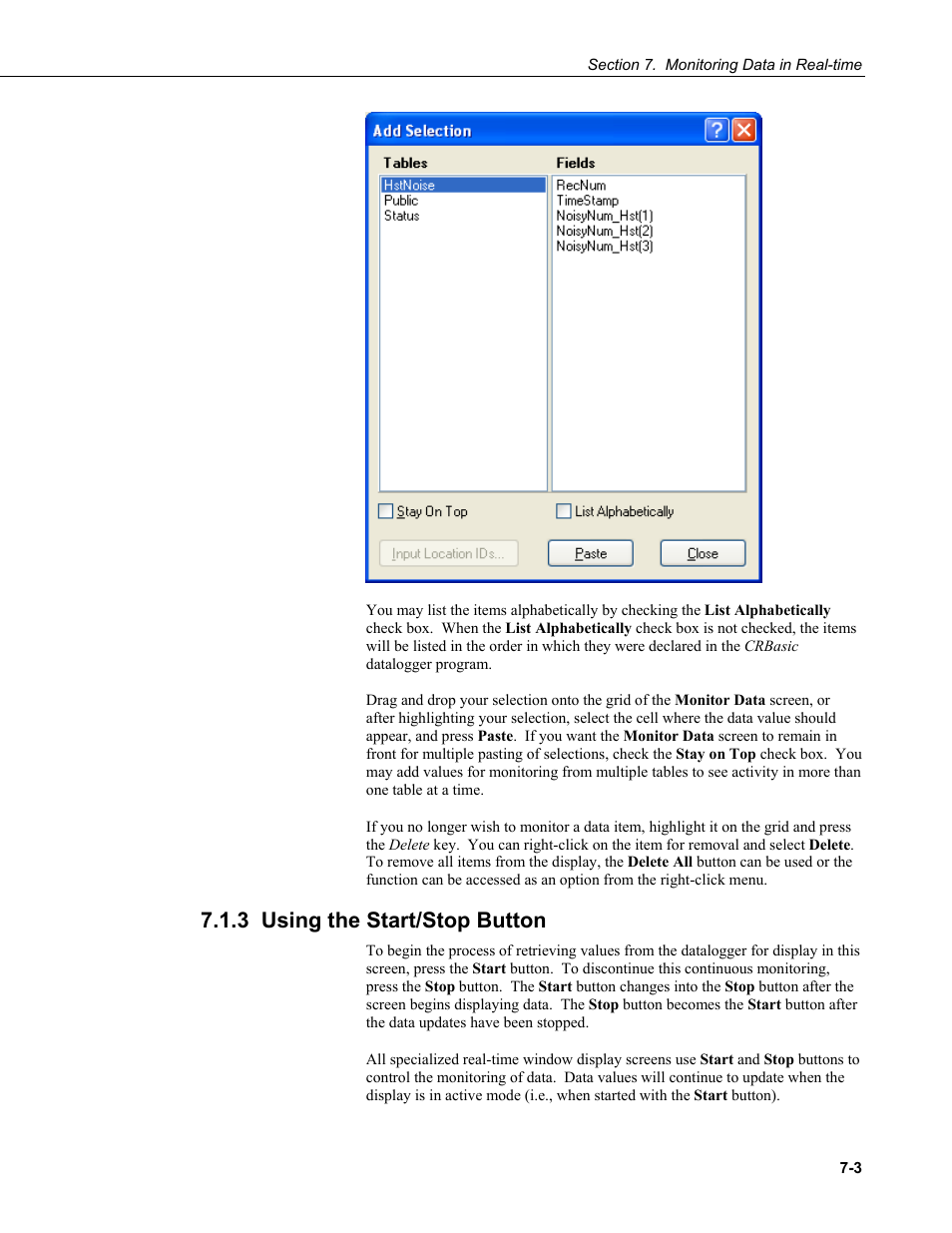 3 using the start/stop button | Campbell Scientific RTDAQ Software User Manual | Page 155 / 368