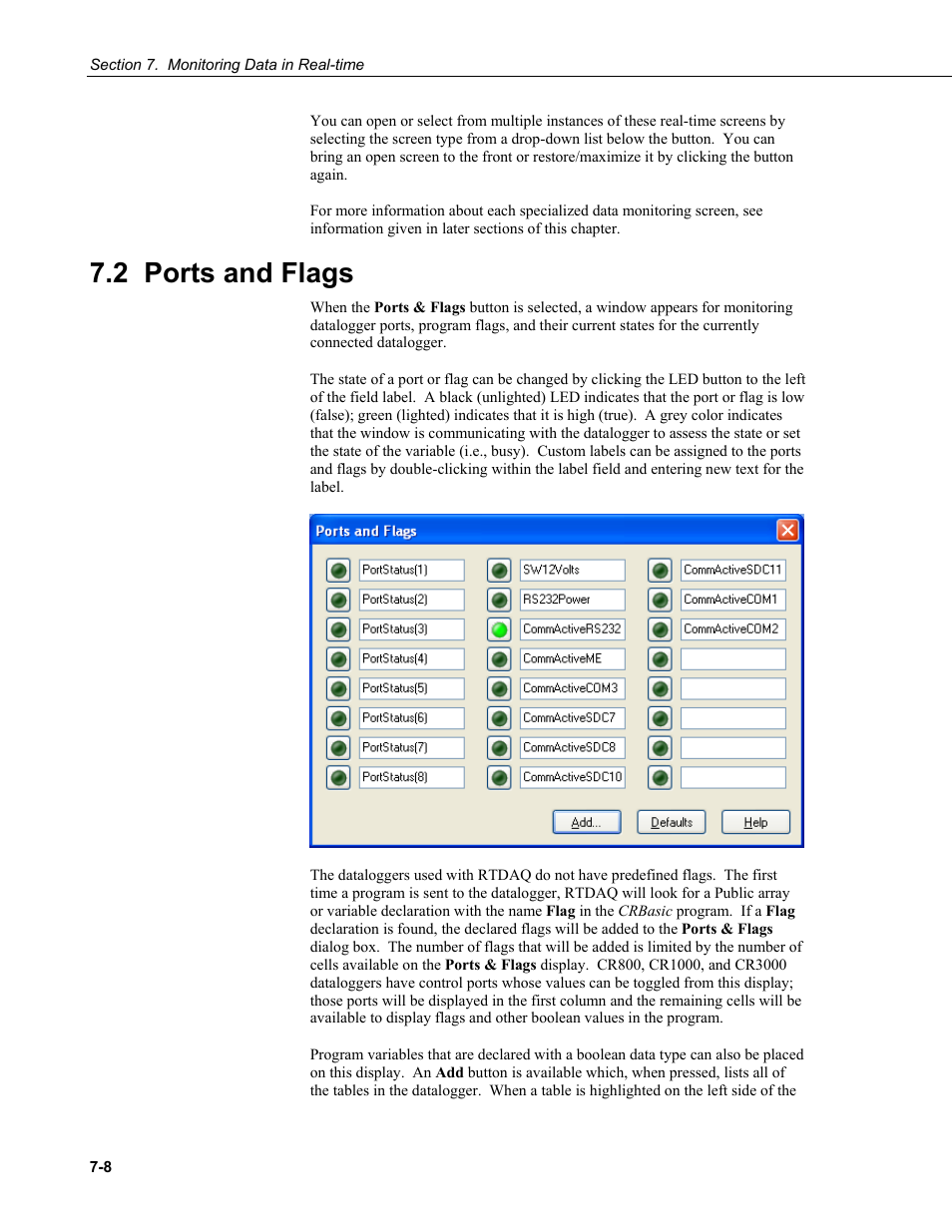 2 ports and flags | Campbell Scientific RTDAQ Software User Manual | Page 160 / 368