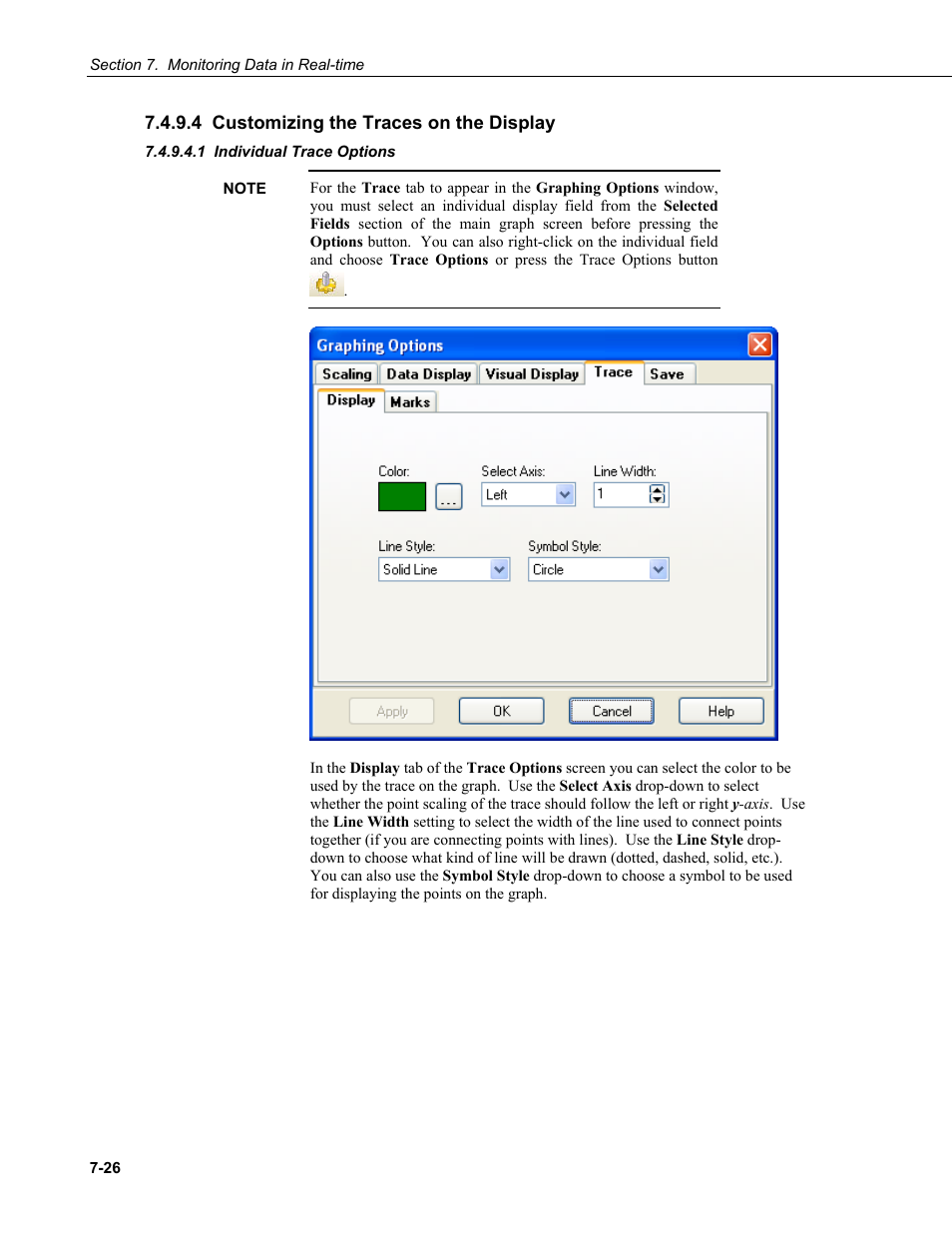 4 customizing the traces on the display, 1 individual trace options | Campbell Scientific RTDAQ Software User Manual | Page 178 / 368
