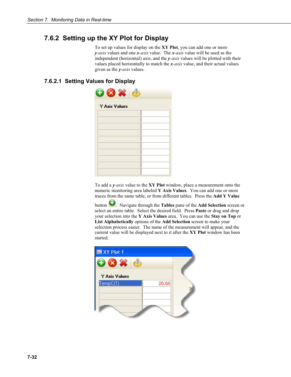 2 setting up the xy plot for display, 1 setting values for display, 2 setting up | The xy plot for display | Campbell Scientific RTDAQ Software User Manual | Page 184 / 368