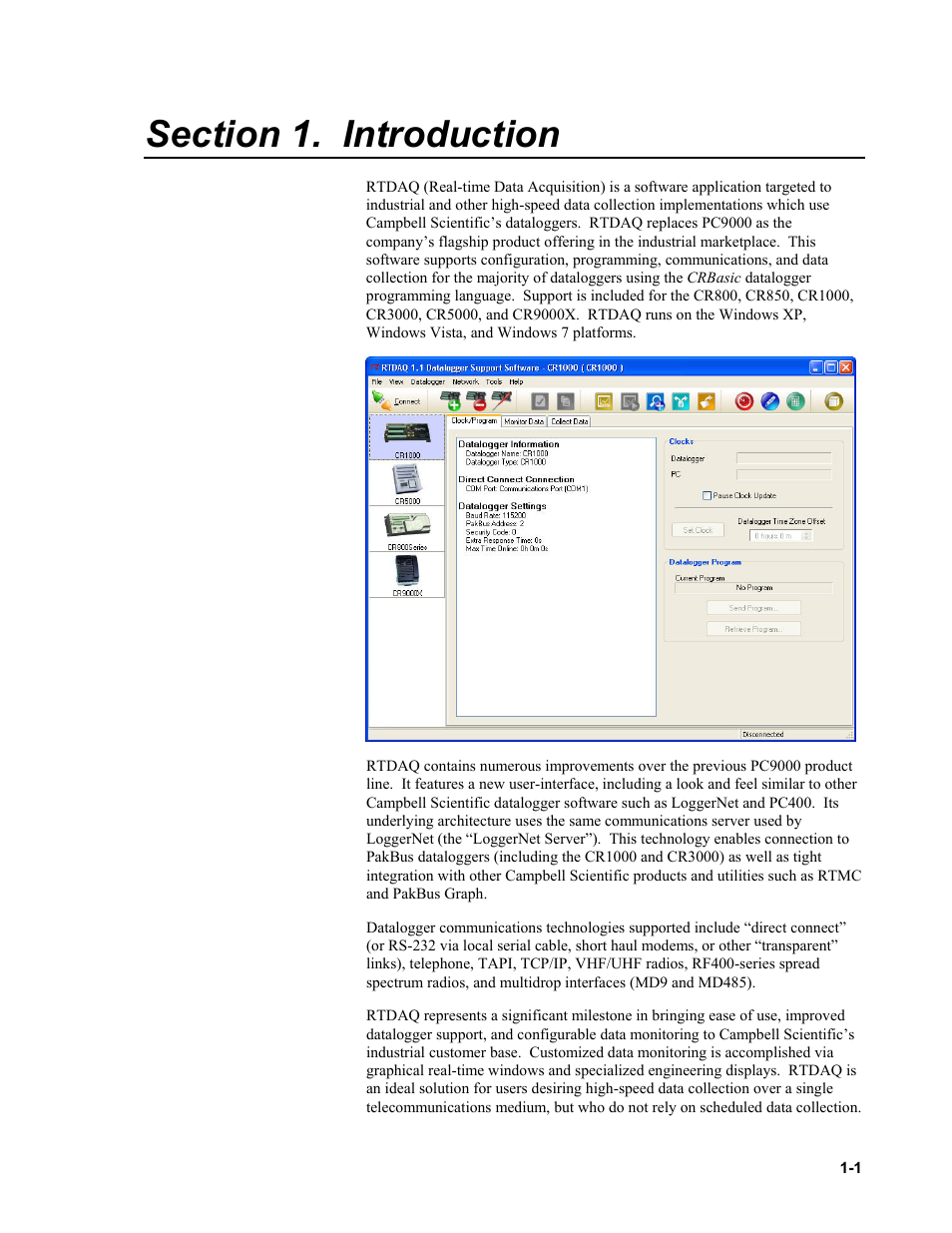 Section 1. introduction | Campbell Scientific RTDAQ Software User Manual | Page 19 / 368