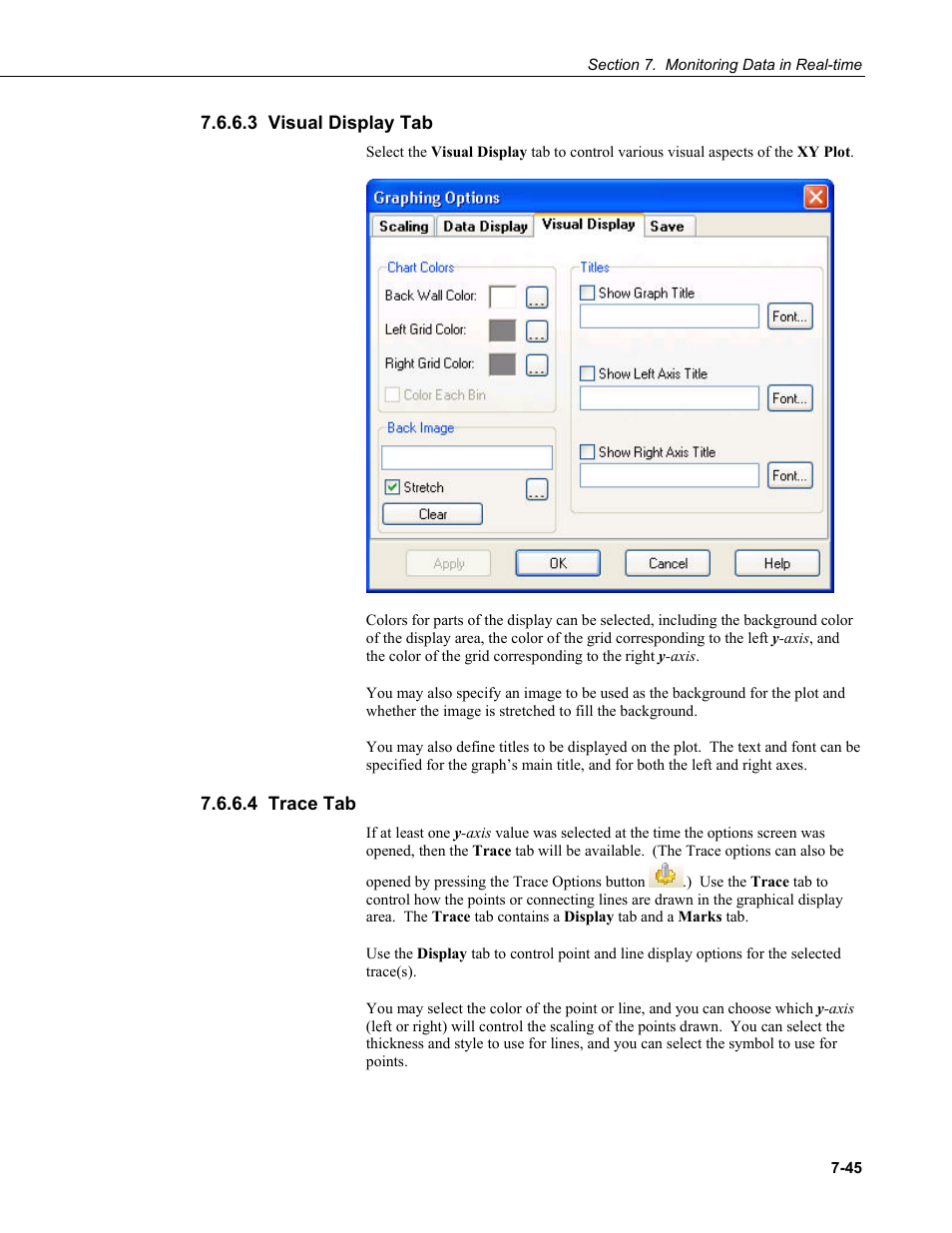3 visual display tab, 4 trace tab | Campbell Scientific RTDAQ Software User Manual | Page 197 / 368