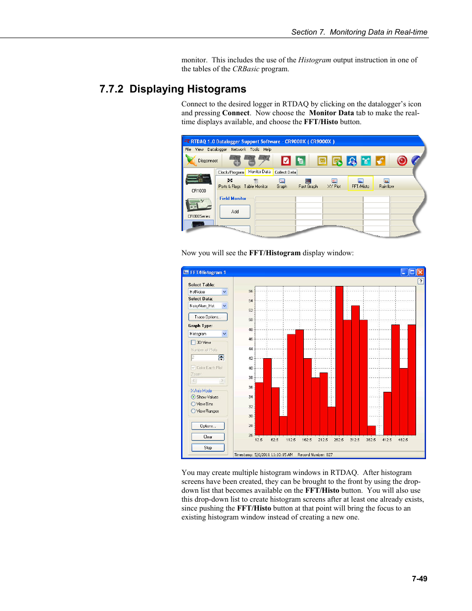 2 displaying histograms, 2 displaying, Histograms | Campbell Scientific RTDAQ Software User Manual | Page 201 / 368