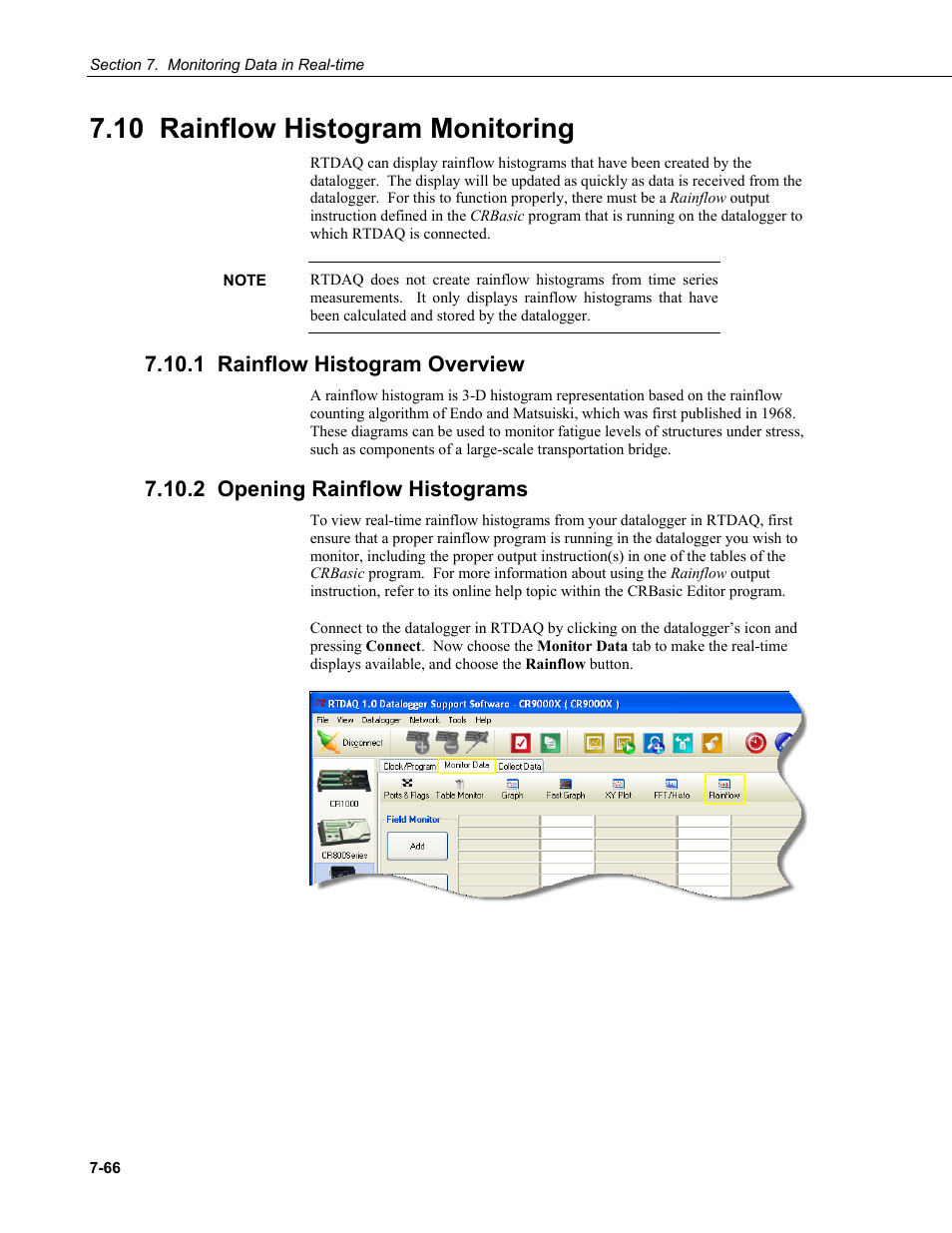 10 rainflow histogram monitoring, 1 rainflow histogram overview, 2 opening rainflow histograms | 10 rainflow hi, Stogram monitoring | Campbell Scientific RTDAQ Software User Manual | Page 218 / 368