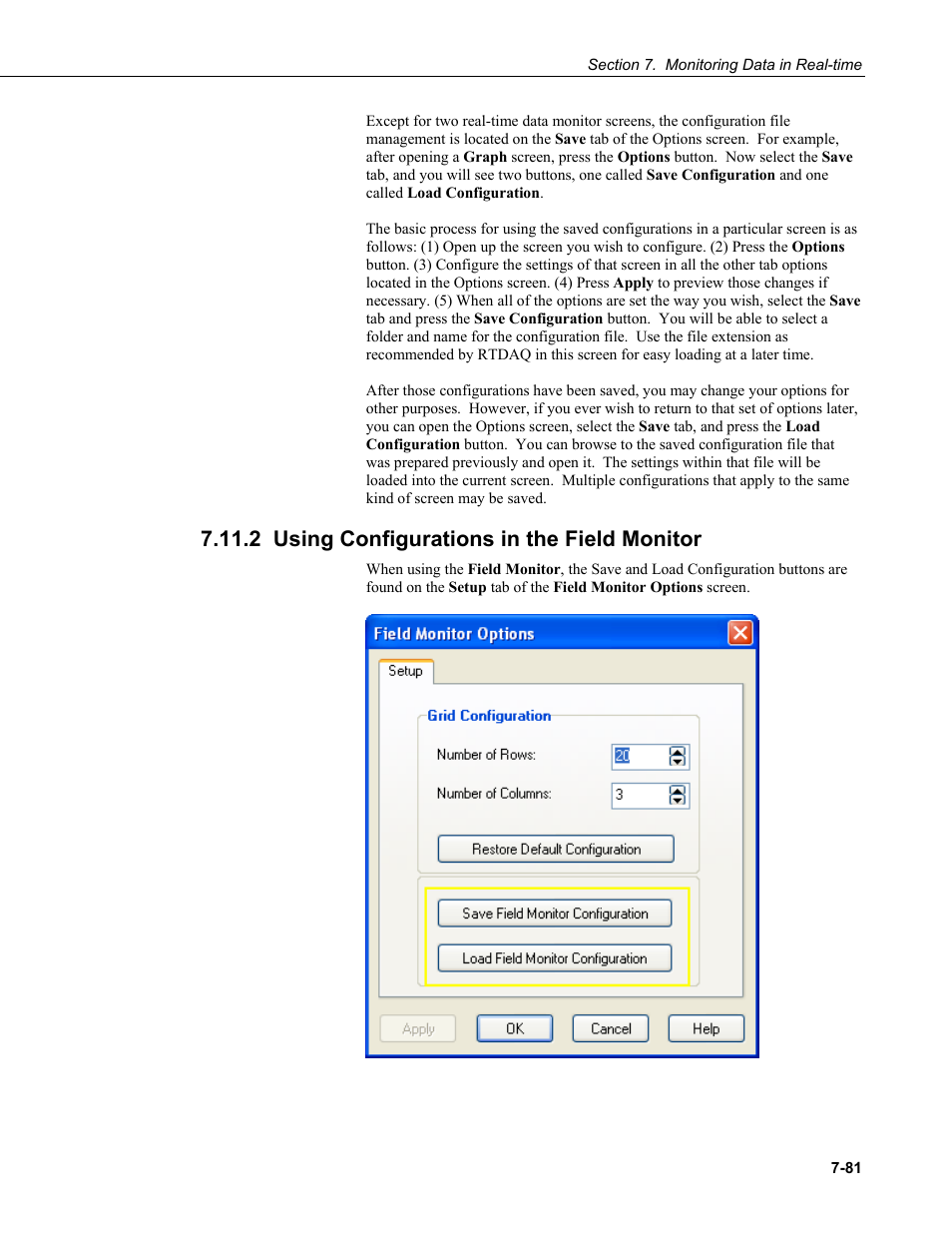 2 using configurations in the field monitor, 2 using co, Nfigurations in the field monitor | Campbell Scientific RTDAQ Software User Manual | Page 233 / 368