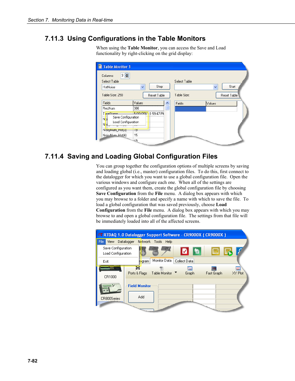 3 using configurations in the table monitors, 4 saving and loading global configuration files, 4 saving a configuration files | Nd loading global | Campbell Scientific RTDAQ Software User Manual | Page 234 / 368