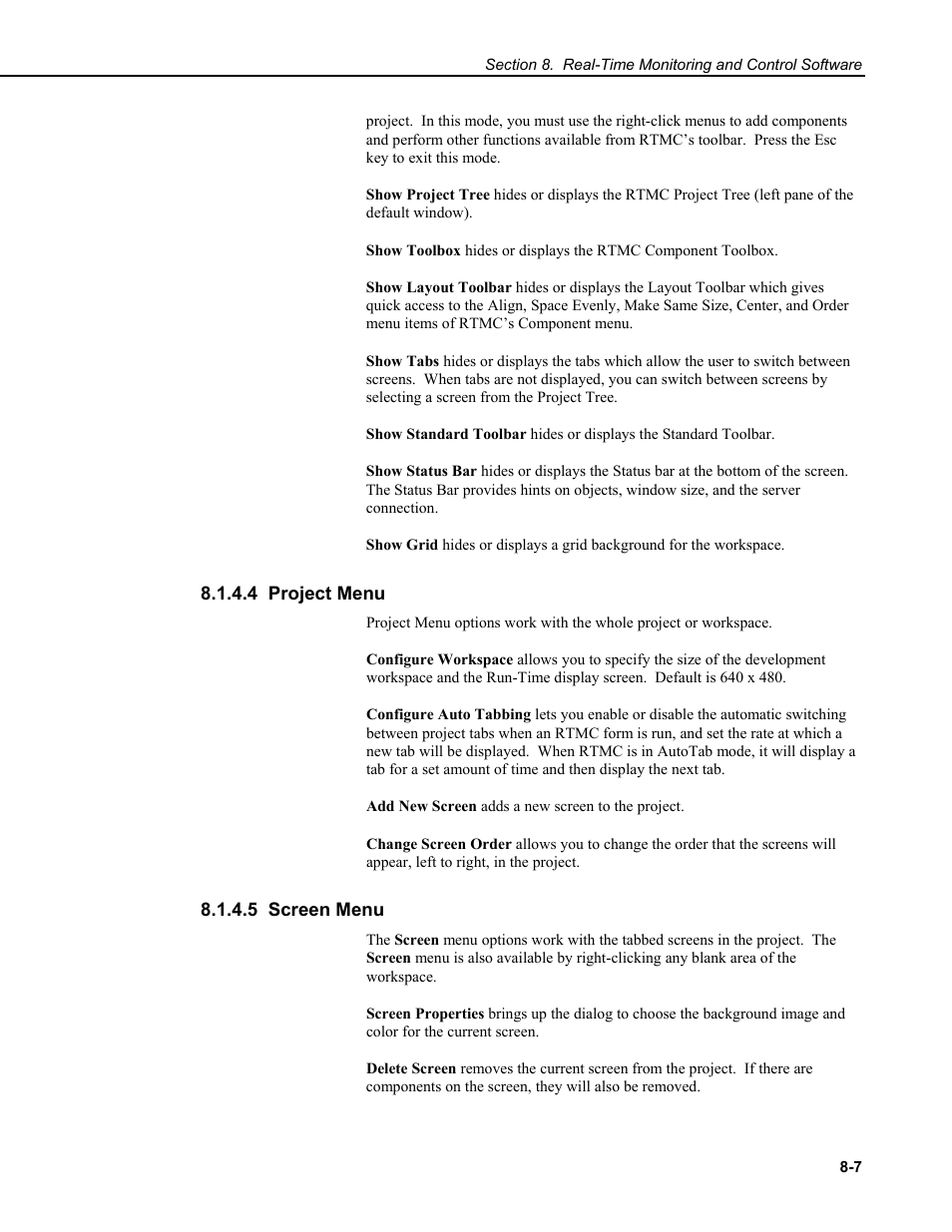 4 project menu, 5 screen menu | Campbell Scientific RTDAQ Software User Manual | Page 241 / 368
