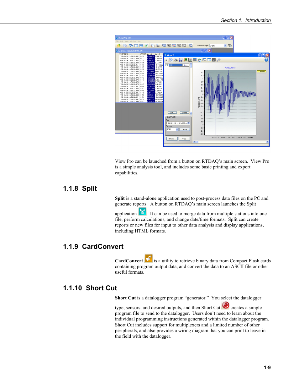 8 split, 9 cardconvert, 10 short cut | Campbell Scientific RTDAQ Software User Manual | Page 27 / 368