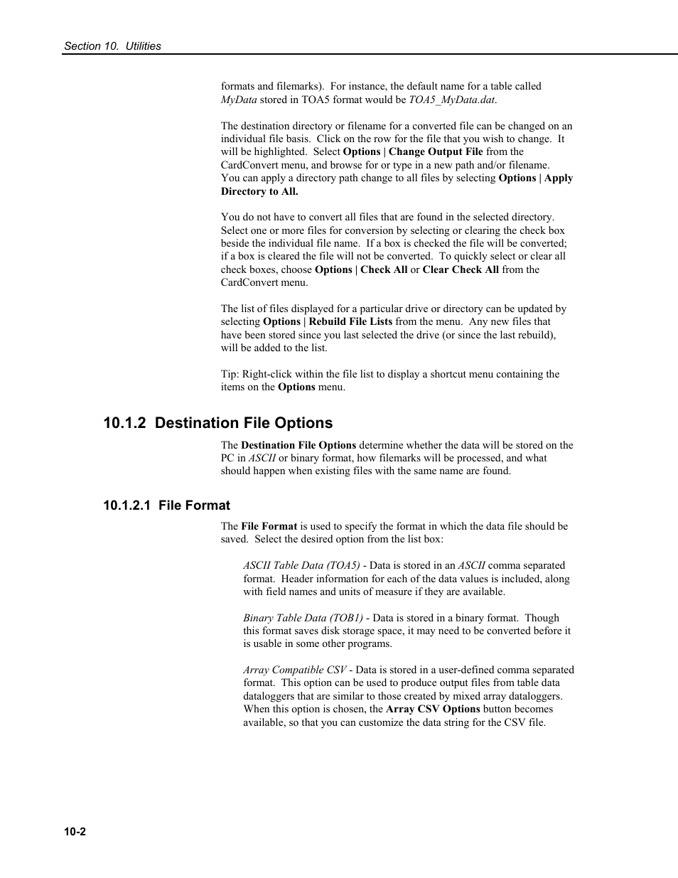 2 destination file options, 1 file format | Campbell Scientific RTDAQ Software User Manual | Page 272 / 368