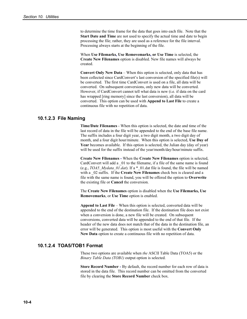3 file naming, 4 toa5/tob1 format | Campbell Scientific RTDAQ Software User Manual | Page 274 / 368