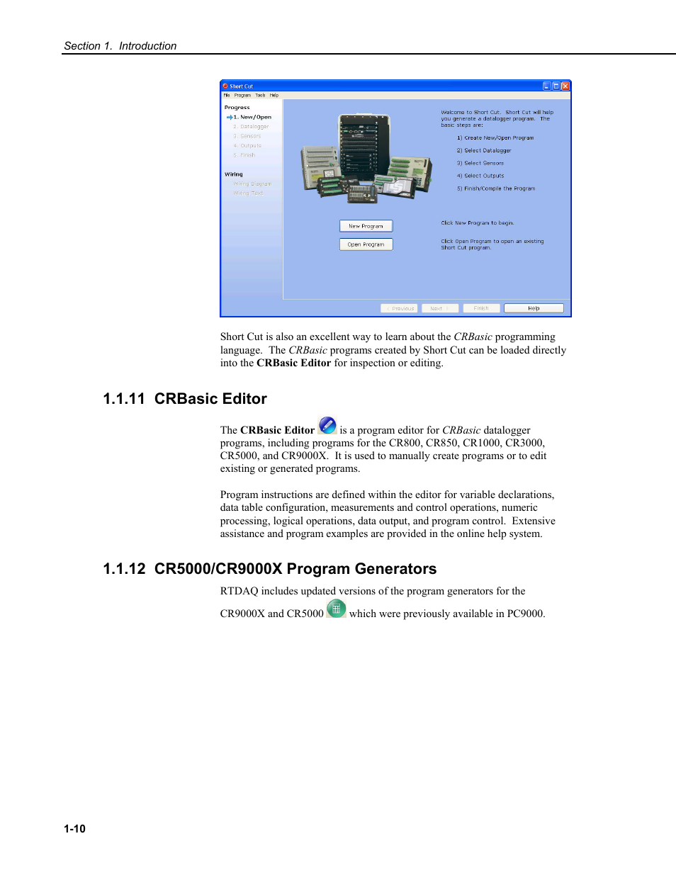 11 crbasic editor, 12 cr5000/cr9000x program generators | Campbell Scientific RTDAQ Software User Manual | Page 28 / 368