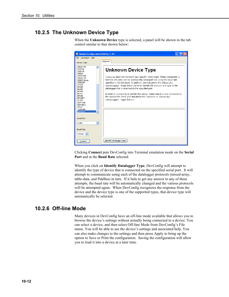 5 the unknown device type, 6 off-line mode | Campbell Scientific RTDAQ Software User Manual | Page 282 / 368