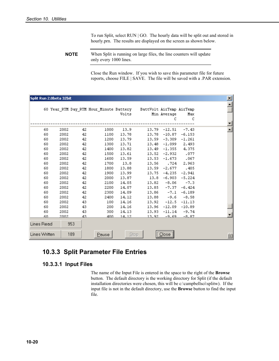 3 split parameter file entries, 1 input files | Campbell Scientific RTDAQ Software User Manual | Page 290 / 368