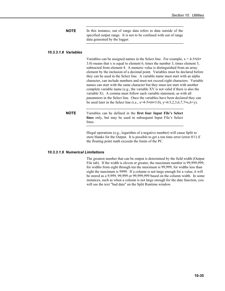 8 variables, 9 numerical limitations | Campbell Scientific RTDAQ Software User Manual | Page 305 / 368