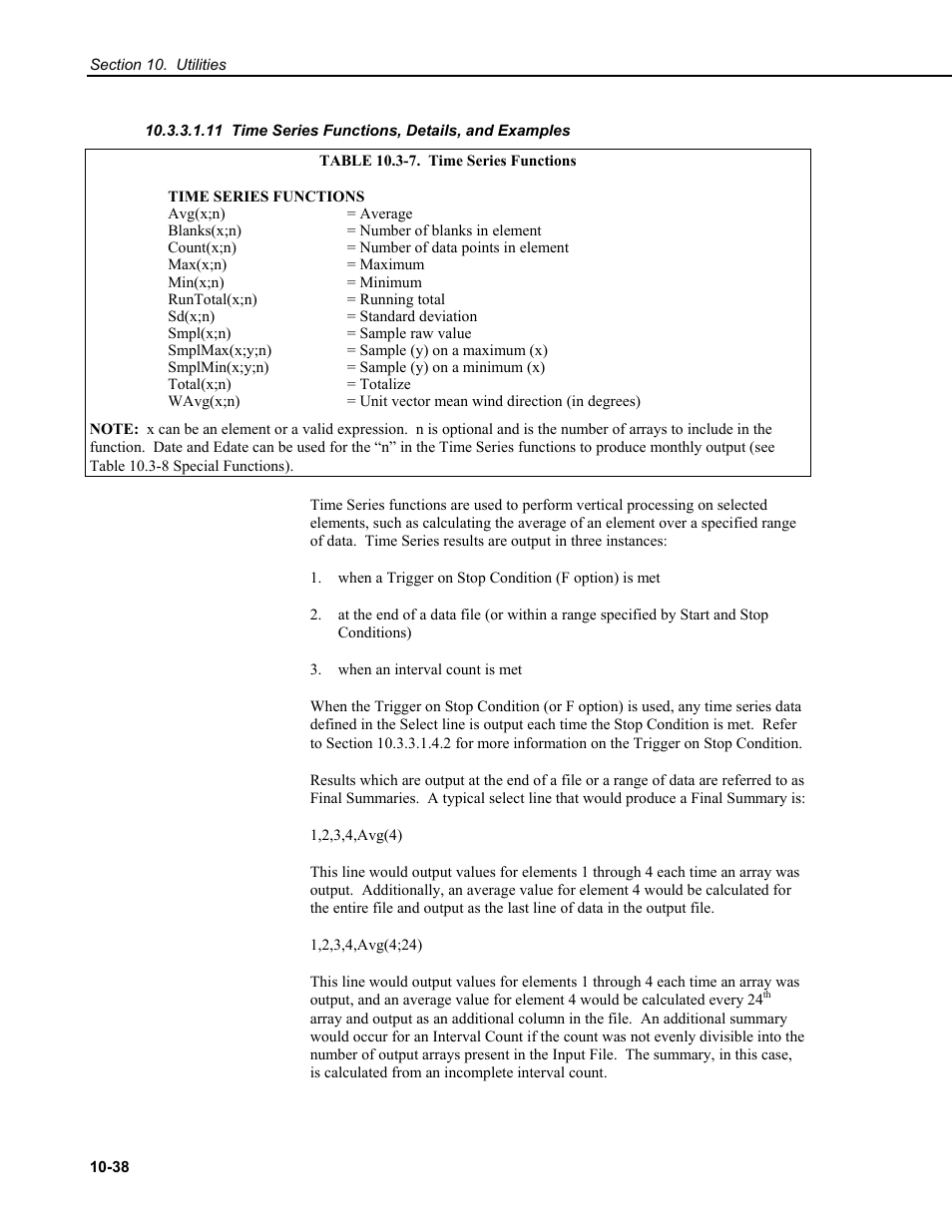 11 time series functions, details, and examples | Campbell Scientific RTDAQ Software User Manual | Page 308 / 368