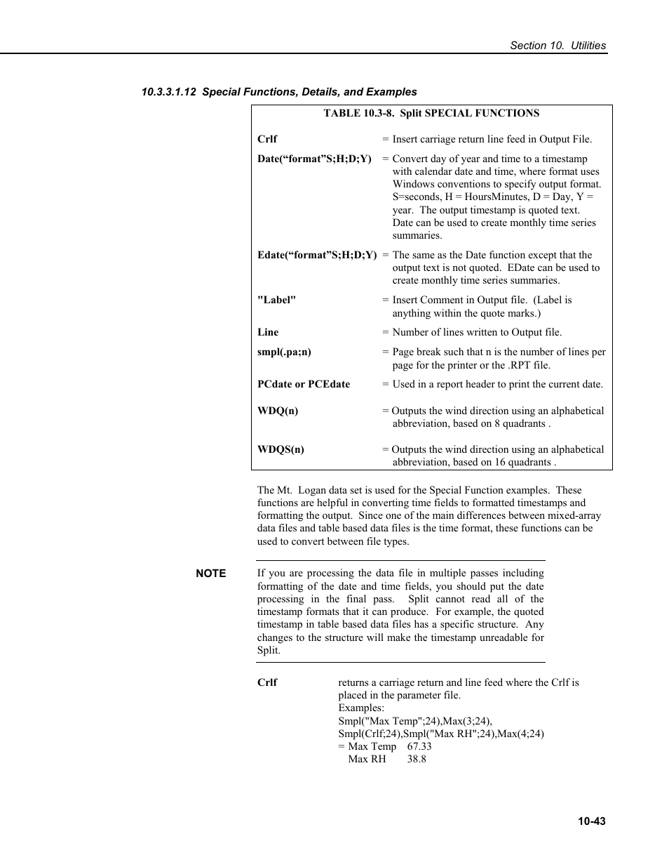 12 special functions, details, and examples | Campbell Scientific RTDAQ Software User Manual | Page 313 / 368