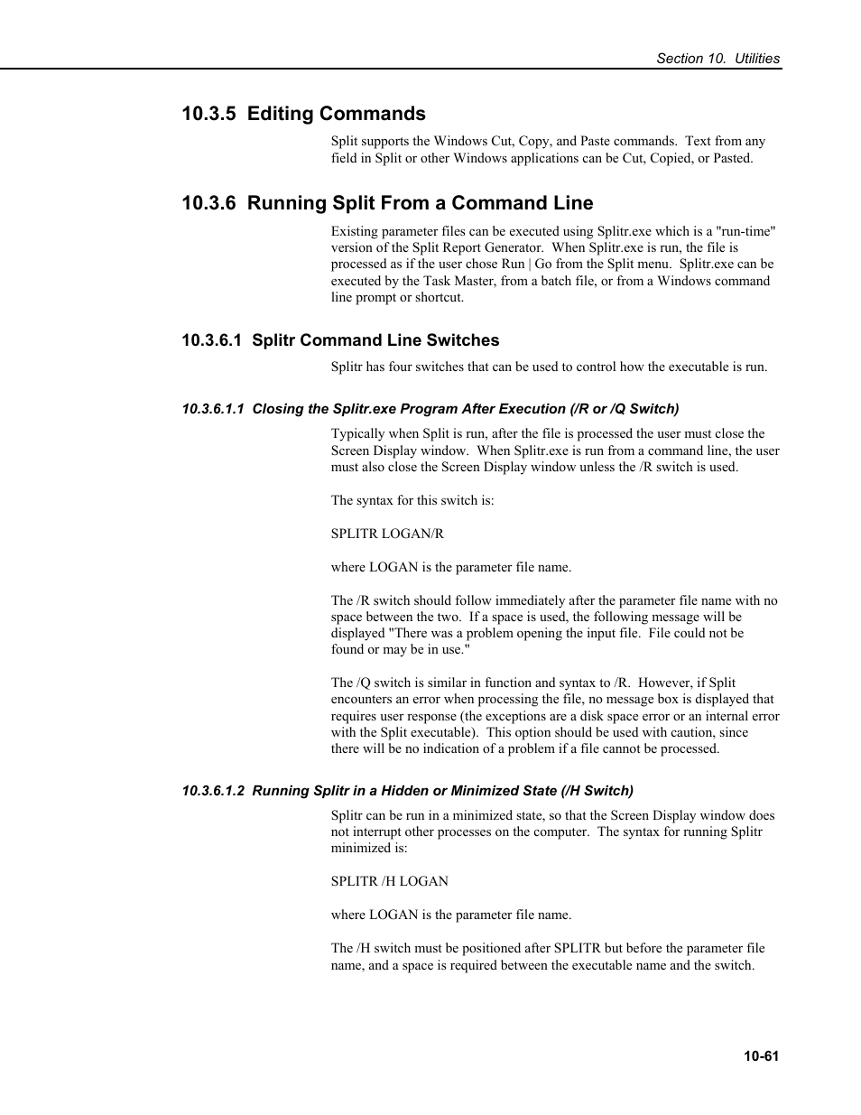 5 editing commands, 6 running split from a command line, 1 splitr command line switches | Campbell Scientific RTDAQ Software User Manual | Page 331 / 368